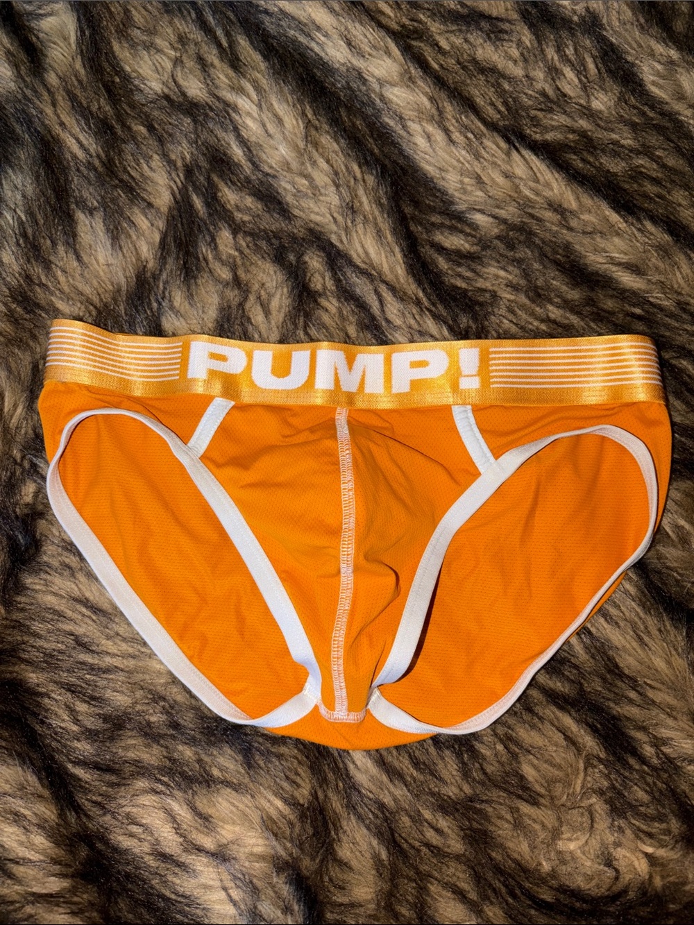 PUMP! Brief Orange Mesh - White Piping with Cotton Cup Pouch Size M